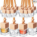 Rtteri 100 Pcs Hanging Car Air Freshener Diffuser Bottles Empty Glass Perfume Diffuser Vials Refillable Oil Aromatherapy Pendant with Wooden Caps and Hanging String for Car Home Office Decor(Square)