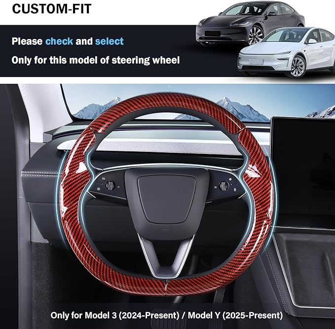 Steering Wheel Cover for Tesla Model 3 Highland(2024-Present)/ Model Y Juniper(2025-Present),Anti-Slip,Comfortable Grip,Breathable,Customized for Tesla Model 3/Y Accessories,Bright Red