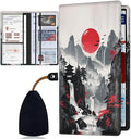 Car Registration Holder, PU Leather Vehicle Card Document Glove Box Organizer, Women Interior Auto Accessories Case for Cards, Driver License Car Insurance Holder, Red Moon Japanese Landscape