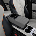 Center Console Cover Car Armrest Box Pad Leather Arm Rest Cushion with Cup Holder Mobile Phone Storage Armrest Protection Pad for Car (Grid Grey, 13.58 * 8.07 * 2.95 inch)
