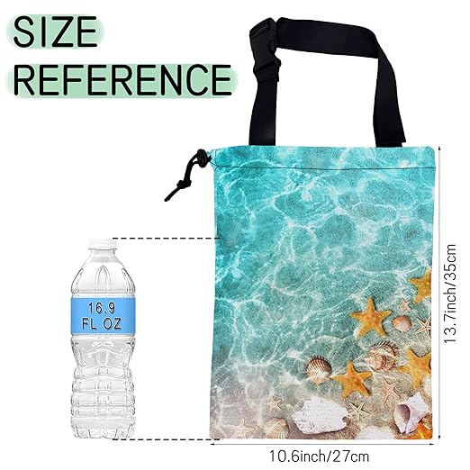 NHNXHWIA Starfish and Seashells Car Garbage Bag,Summer Ocean Waterproof Small Car Trash Bag Hanging Back of Seat,Drawstring Hanging Car Trash Bag with Adjustable Buckle for Car Accessories
