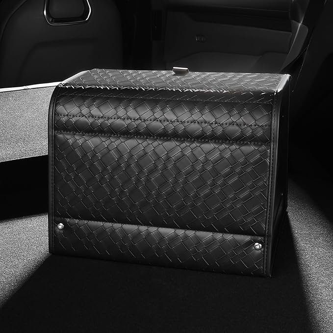POKSRI Trunk Organizer for suv,car storage organizer,lid Box,PU Leather & PP Honeycomb Board,Fixed with screws extremely sturdy,Collapsible and Adjustable,15''L x 13''W x 12.4''H,2K inches³(size B)