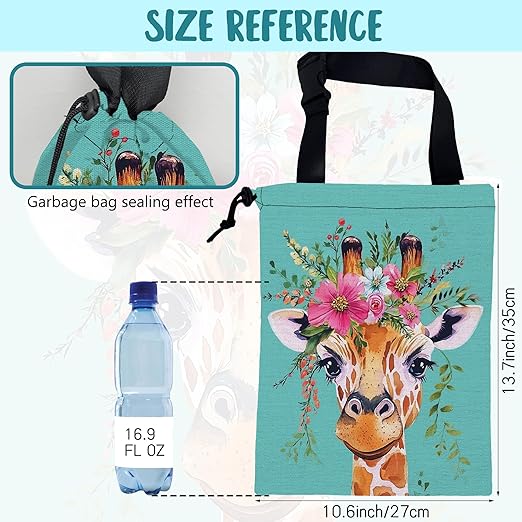 KXWQTRDD Car Trash Bag Watercolor Giraffe and Floral Hanging Drawstring Car Organizer and Storage Bag with Adjustable Buckle Canvas Garbage Bin for Back Seat or Hanging Headrest Car Decor