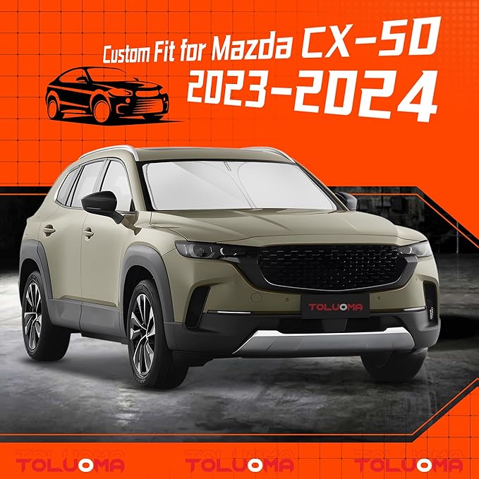 Toluoma Custom Fit Windshield Sun Shade for Mazda CX-50 2023-2025 - Full Coverage, 210T Reflective Fabric, Double-Layer Design - Blocks 99% UV Rays, Keeps Car Cool, Easy to Install and Store