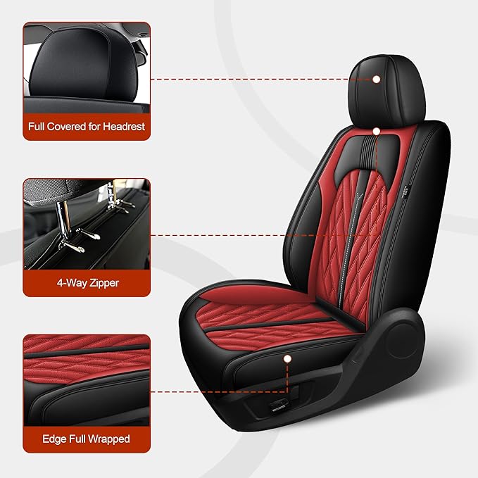 TTX LIGHTING Seat Covers Fit for Hyundai Tucson 2005-2026 Seat Covers Full Set Car Seat Covers Faux Leather Breathable Waterproof Car Seat Protector (5 Seats, Black&Red)