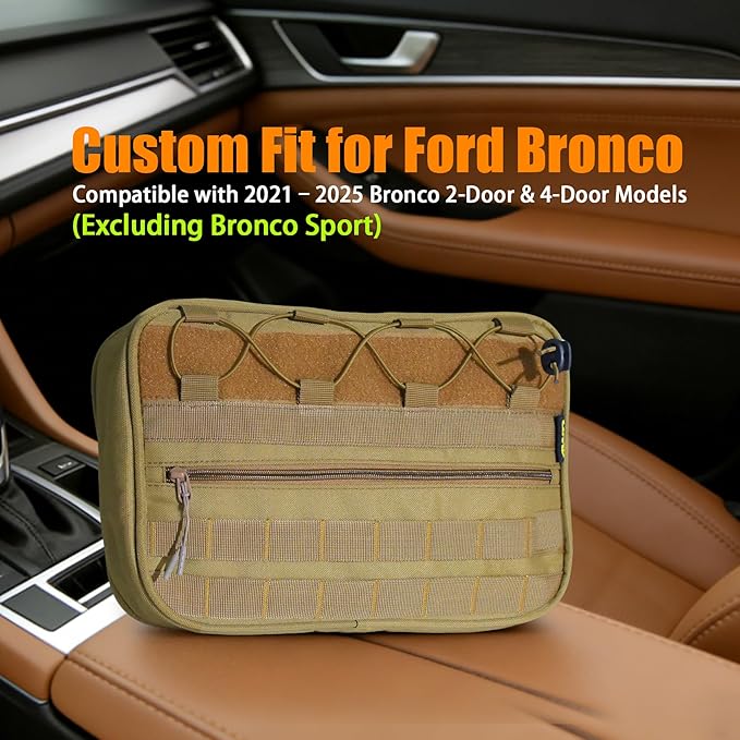 Car Storage Organizer Compatible with 2021-2025 Ford Bronco 2/4 Door, Heavy Duty Rattle-Free Backseat Tactical Seat Storage Bags, No-Drill 600D Oxford Anti-Clutter Gear-Brown