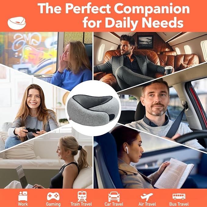 HWGIZP Travel Pillow | High-Density Memory Foam Pillow with 360° Surround Support. Ergonomically Designed. Ideal for Airplane Travel and Home Use.