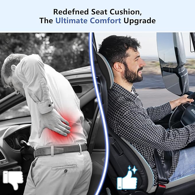 GEEYONTEK Car Seat Cushion with Neck Pillow & Lumbar Support Kit Back Sciatica Tailbone Pain Relief Car Pillows Ergonomic Memory Foam Back Support for Driving Seat Office Chair Wheelchair Grey