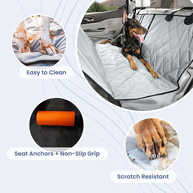 4Knines Dog Hammock for Full Size Trucks & Large SUVs (XL, Grey) – Bench Seat Covers for Trucks with 60/40 Split Seats - Armrest & Seatbelt Access – Waterproof, Easy Install, Machine Washable
