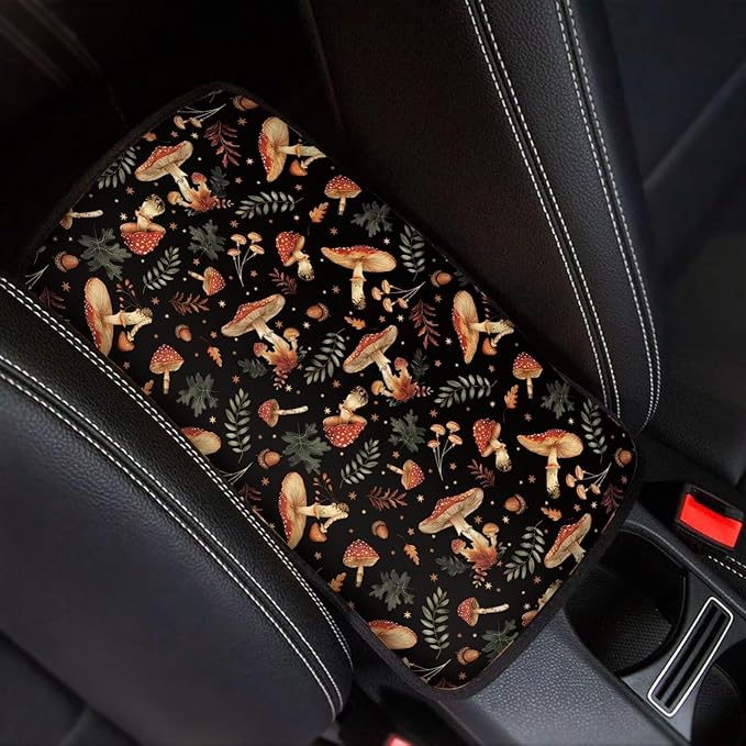 Plant Mushroom Car Center Console Cover Mushroom Car Accessories Decor Cars Armrest Box Pad for Comfortable Support, Universal Armrest Cover for Vehicles Truck SUV