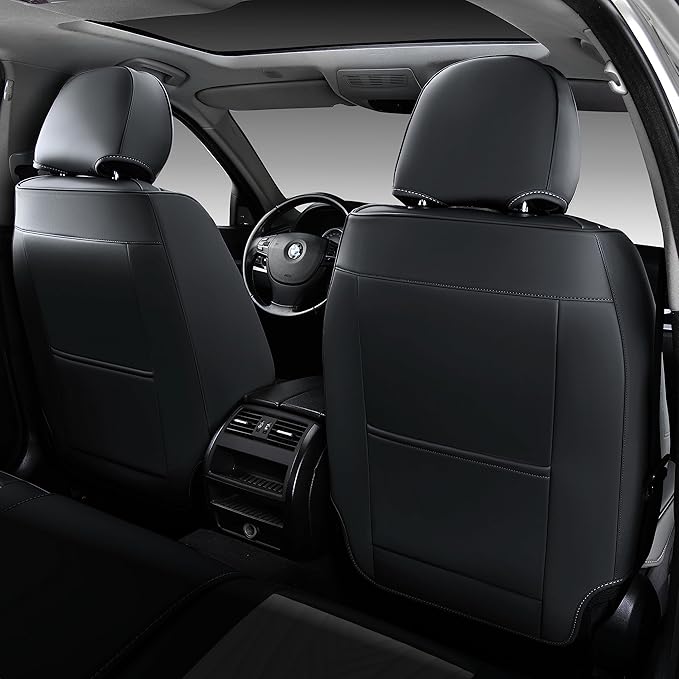 FLORICH Leather Seat Covers, Universal Front Seat Covers, Waterproof Car Seat Protector, Automotive Driver Seat Accessories Fit for Most Cars Trucks SUV-Black&White