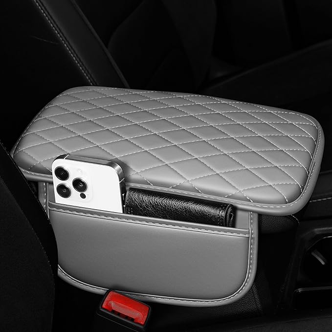 NUWQICD Center Console Cover Fit for Nissan Altima 1993-2025 Leather Armrest Covers with 2 Storage Bags Car Armrest Storage Box Car(Grey)