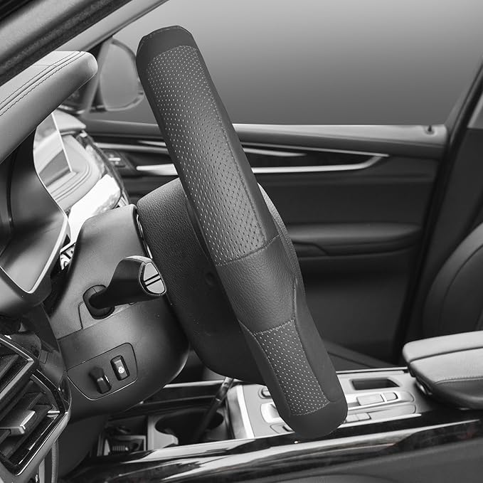 FH Group Universal Fit Deluxe Full Grain Authentic Leather Solid Gray Steering Wheel Cover Fits Most Cars, SUVs