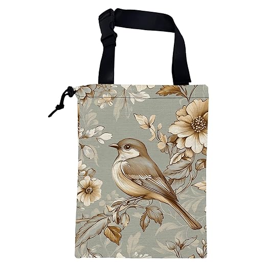 KXWQTRDD Car Garbage Bag Vintage Bird and Floral Hanging Canvas Car Trash Bag Drawstring Car Back Seat Organizer for Car Back Front Seat Console with Adjustable Buckle