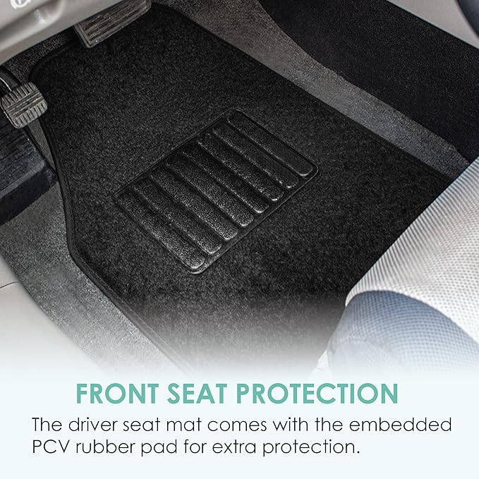FFH Group Automotive Floor Mats - Carpet Floor Mats for Cars, SUVs & Trucks, 3 Rows Full Set, Universal Fit, Black