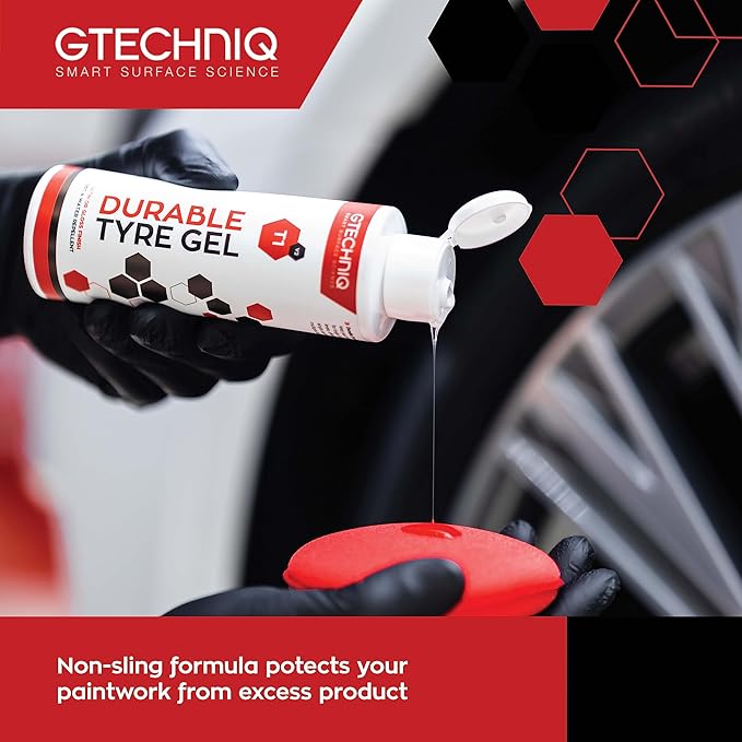 Gtechniq T1 Durable Tyre Gel for Car Tyre Shine, Car Wheel Cleaner Repels Water, Dirt and Grime, Restores Tyre Black Finish, Anti-Sling Formula, 100% Biodegradable, 1L
