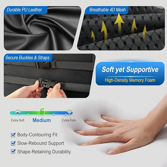 Back Cushions & Seat Cushions: Memory Foam Car Seat Cushion with Lumbar Support Pillow for Long Driving, Office Chair Pillow for Butt and Back Pain Relief, Great for Car, Office, Desk Chair - Black