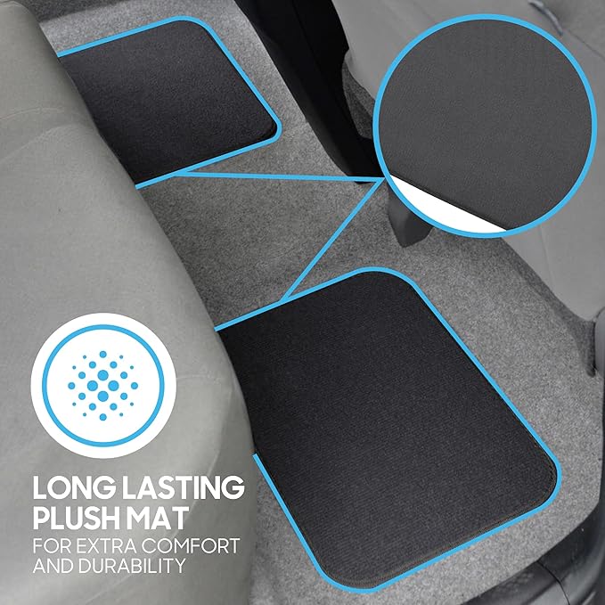 BDK Classic Carpet Floor Mats for Car & Auto - Universal Fit -Front & Rear with Heelpad (Charcoal) - MT100CC