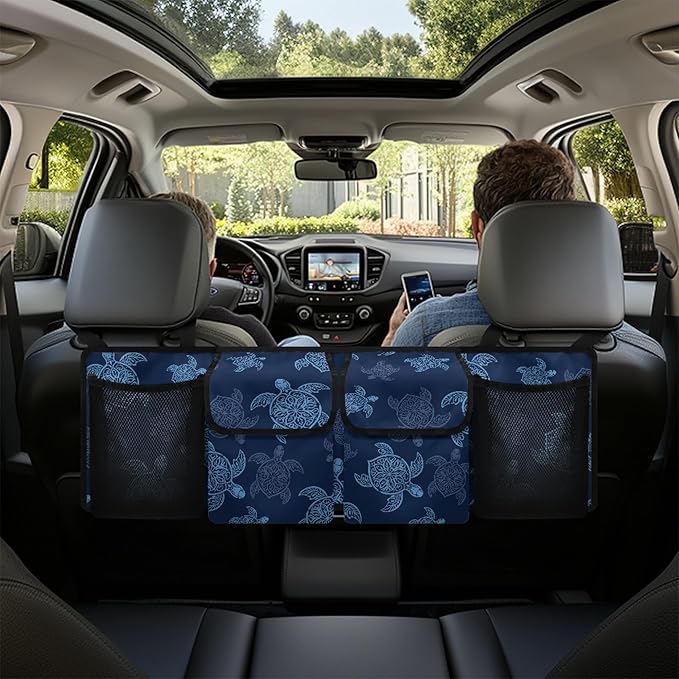 CLOHOMIN Ocean Turtle Car Trunk Organizer for SUV Truck Van Blue Back Seat Storage Bag Car Storage Accessories with 4 Pockets Large Capacity Back Seat Organizer