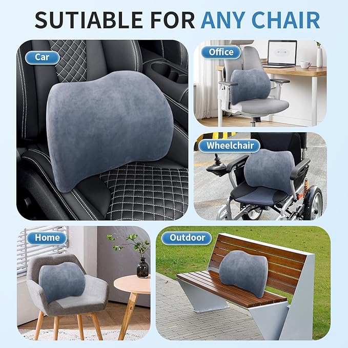 Dijialun Lumbar Support Pillow for Car, Memory Foam Back Support Lumbar Pillow for Car, Gaming, Office Chair, Ergonomic for Lower Back Pain Relief, Comfortable and Crystal Velvet Fabric, Grey