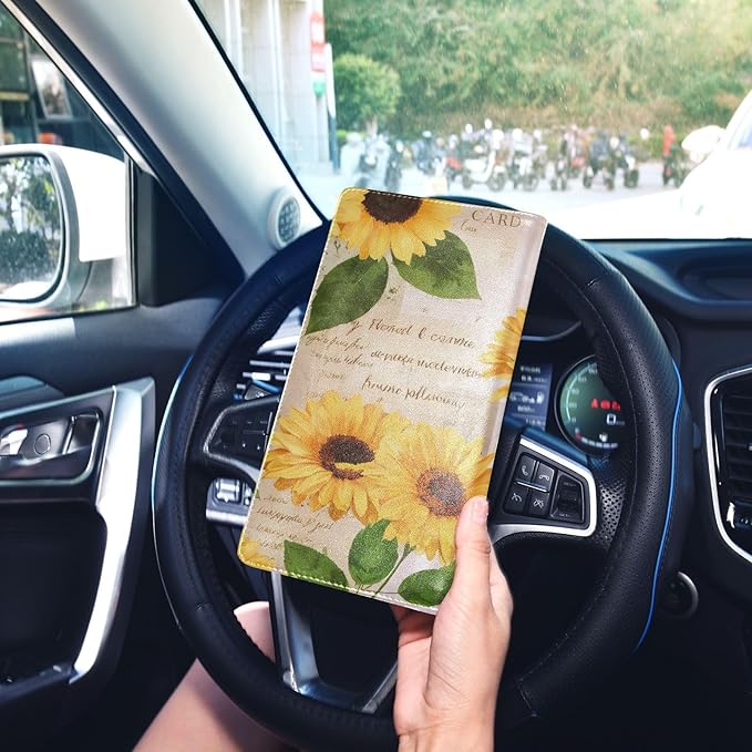 xigua Sunflower Car Registration and Insurance Holder,Leather Registration and Insurance Card Holder Vehicle Glove Box Organizer for Documents, Driver License and Cards122