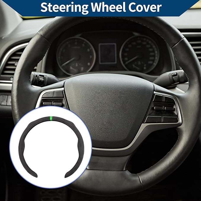 Suede Steering Wheel Cover ABS Car Steering Wheel Protector 14.96" Gray Green 1 Pc