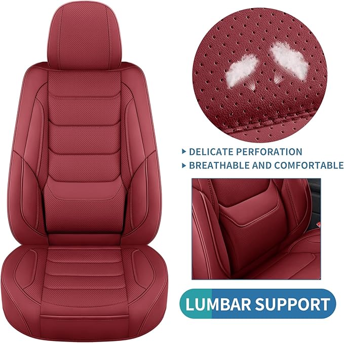 hoozoom Leather Car Seat Covers Full Set Breathable Automotive Seat Covers Waterproof Seat Protectors Universal Fit for Most Automotive Cars SUV Trucks(Red, Full Set)