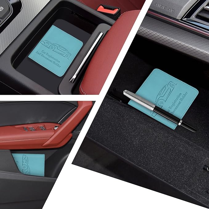 Registration and Insurance Card Holder, Vehicle Glove Box Car Organizer with Magnetic Closure, Interior Car Accessories for Documents, Cards, License Storage, 1-Pack Blue