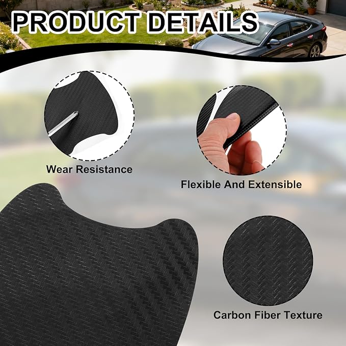 PATIKIL 2.68" x 3.35" Car Door Handle Sticker, 8Pcs Carbon Fiber Anti-Scratches Vehicle Door Cup Protector with Scraper Auto Door Handle Protective Film for Cars Trucks RV SUV, Light Black
