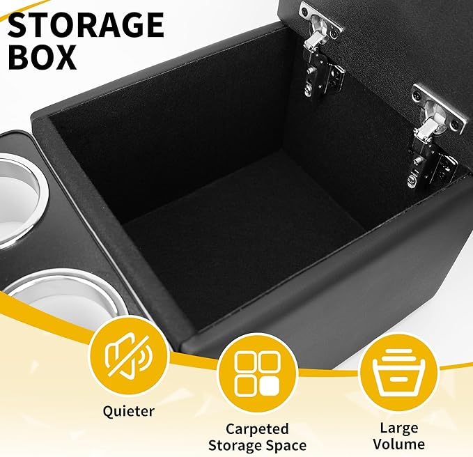 TENGBASE Universal Truck Seat Organizer with Padded Armrest Lid | Features 3 USB Ports, 2 Drawers & Cup Holders | Extra Storage for Car, SUV & Van