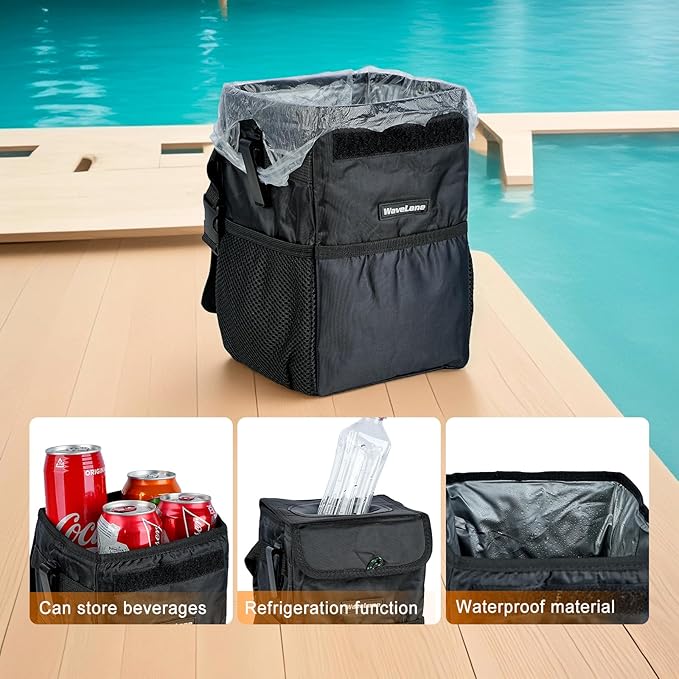 Car Trash Can with Lid - Car Trash Bag Hanging Waterproof with Storage Pockets, Collapsible and Portable Multipurpose Trash Bin for Back/Front Seat/Console, 1.85 Gallons, Black