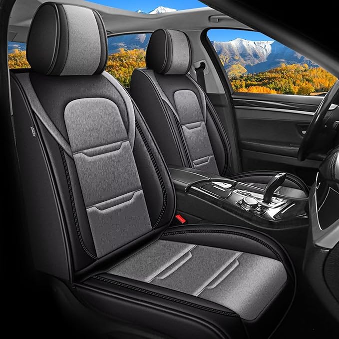 YORKNEIC Seat Covers Fit for Hyundai Ioniq 2017-2024 Front and Rear Seat Covers Leather Vehicle Seat Cushion for Ioniq with Airbag Compatible(5 Seats,Black&Grey)