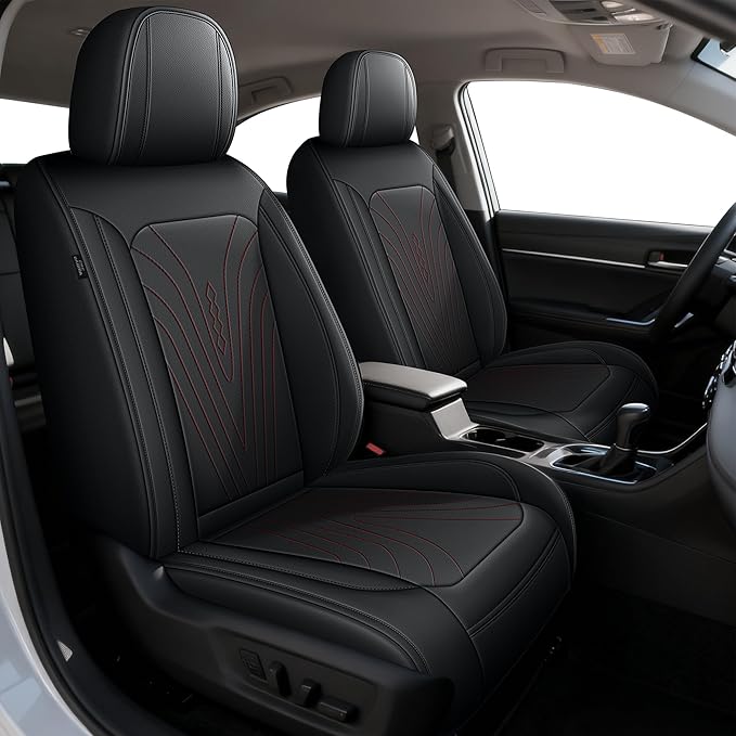 DISUTOGO Full Set Seat Covers Fit for Nissan Altima 2009-2025 2026 Waterproof Faux Leather Automotive Cushion Protector Car seat Covers Compatible Airbag(5 Seats, Red Line)