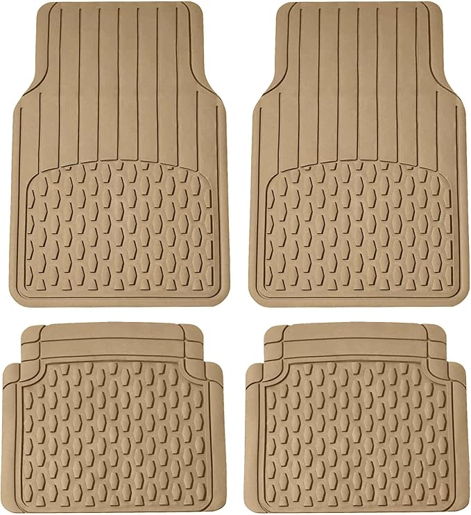FH Group Automotive Floor Mats - Heavy-Duty Rubber Floor Mats for Cars, Universal Fit Full Set, ClimaProof Floor Mats, Trimmable Floor Mats For Most Sedan, SUV, Truck Floor Mats Beige
