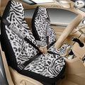 Psesaysky Leopard Zebra Stripe Leather Car Seat Covers for Automotive Front Seats 2PCS + Armrest Cover + Seat Belt Covers 2PCS, Full Set 5PCS Universal Fit for Most Cars Trucks