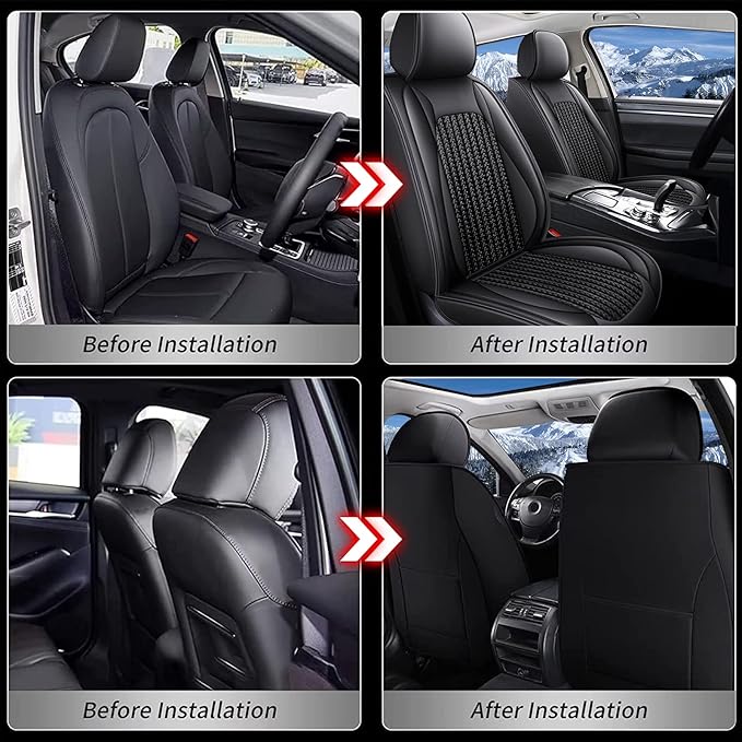 TTX LIGHTING Car Seat Covers fit for Cadillac STS 2013-2018 - Waterproof Leather & Breathable Ice Silk Automotive Seat Protectors (2 Front Seats, Black)