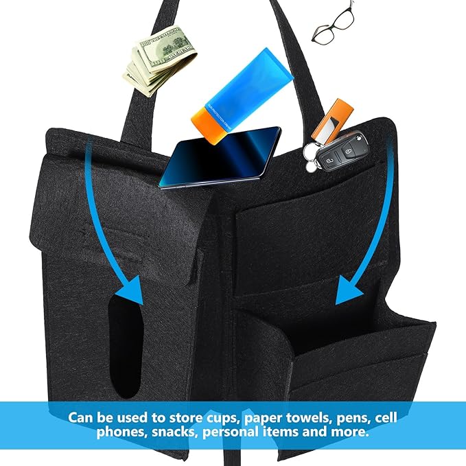Felt Car Organizer Backseat Hanging Storage Bag 2Pcs Set Black Backseat Car Organizer Pouch for Vehicle Seat Storage and Travel Accessories