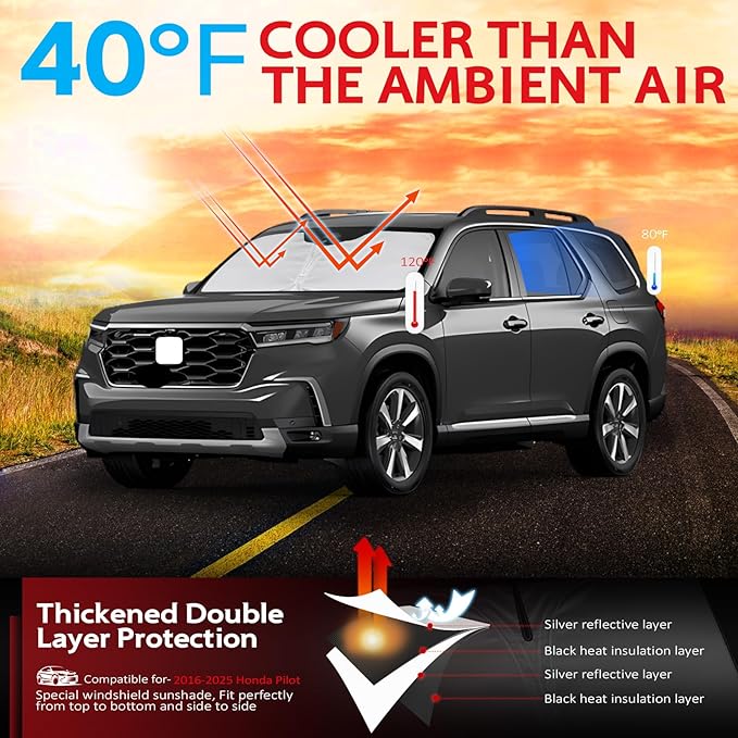 KAYZT Windshield Sun Shade for 2009-2015 Honda Pilot Foldable Sunshade Front Window Custom Fit Car Accessories