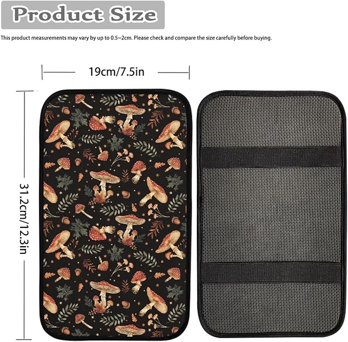 Plant Mushroom Car Center Console Cover Mushroom Car Accessories Decor Cars Armrest Box Pad for Comfortable Support, Universal Armrest Cover for Vehicles Truck SUV