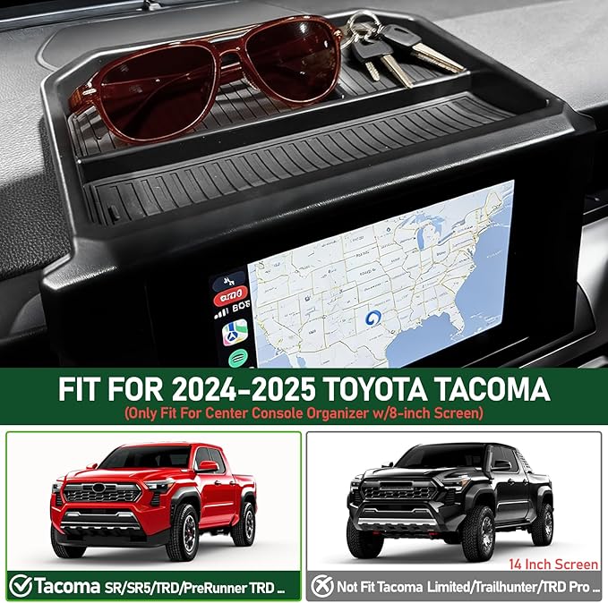 WDWLH Dashboard Storage Tray for Toyota Tacoma 2026 2025 2024,8 Inch Screen Dash Organizer for Tacoma Accessories,Center Console Organizer Storage Tray with Anti-Slid Silicone Pad(8 Inch Screen only)