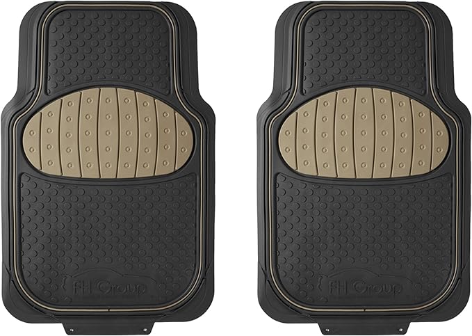 FH Group Heavy-Duty Car Mats - Universal Fit, Trimmable Rubber Floor Mats, Sedans, SUVs, Trucks - Beige