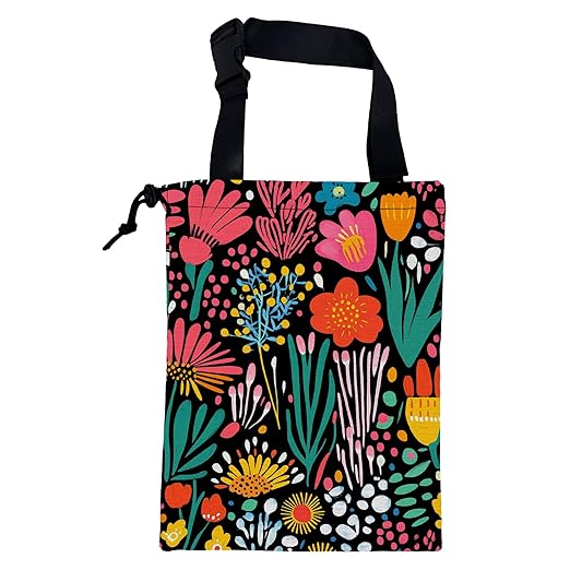KXWQTRDD Car Garbage Bag Modern Flower and Green Leaves Hanging Canvas Car Trash Bag Drawstring Car Back Seat Organizer for Car Back Front Seat Console with Adjustable Buckle