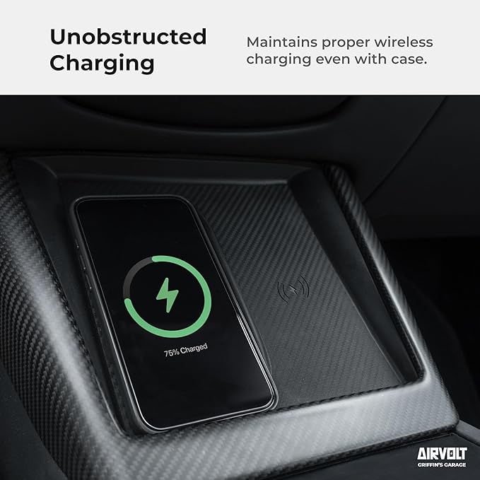 Ultra-Thin Wireless Charging Pad [Unobstructed Charging] Protective Silicone Cover for Tesla Model 3 Highland & Model Y Juniper – Black