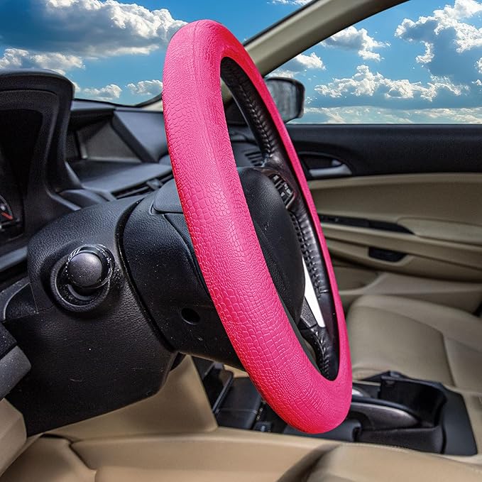 FH Group Universal Fit Silicone Snake Pattern with Massaging Grip Steering Wheel Cover fits most Cars, SUVs, Trucks, and Vans Magenta