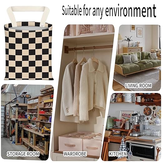 ADQWIOVL Car Garbage Can, Seat Back Hanging Cute Car Trash Can Bag, Car Organizer and Storage Bag for Travelling, Outdoor Cute Black Beige Plaid