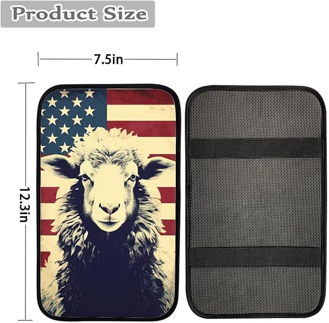 Car Center Console Pad, Universal Waterproof Car Armrest Seat Box Cover, Car Interior Accessories for Most Vehicle SUV Truck Vintage American Flag Sheep Car Armrest Pad