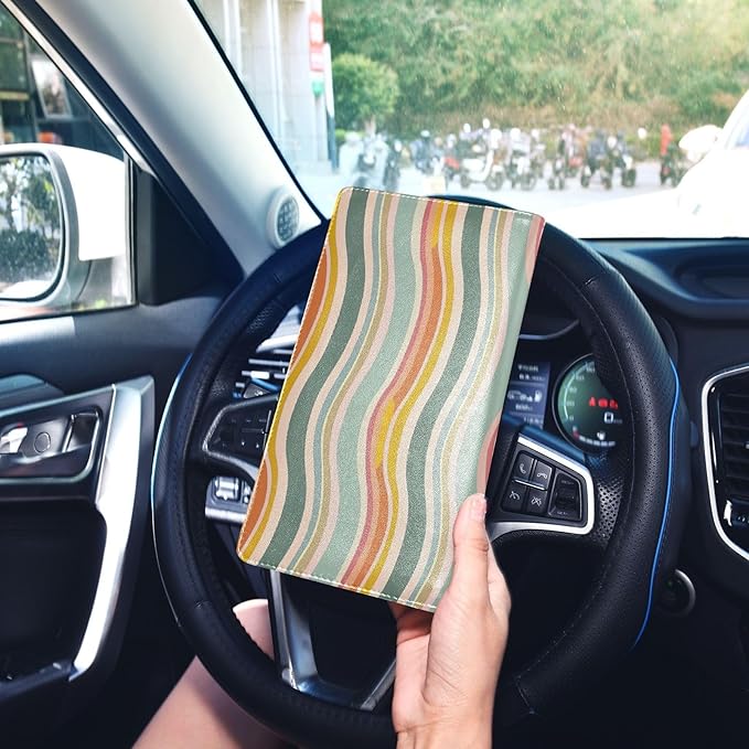 Qilmy Simple Colored Ripple Car Registration and Insurance Holder, Premium Pu Leather Vehicle Glove Box Organizer, Prefect Car Essentials Wallet for Driver License, Cards & Essential Documents776