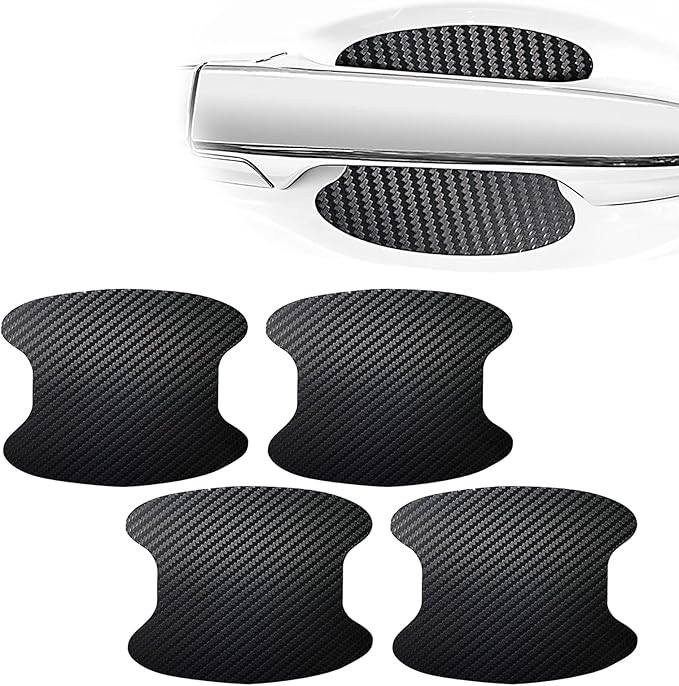 gunhunt 4 PCS Car Door Handle Scratch Protectors, Carbon Fiber Handle Cover Anti Scratch Stickers, Door Handle Cups Protective Film Bowl Sticker (Black)