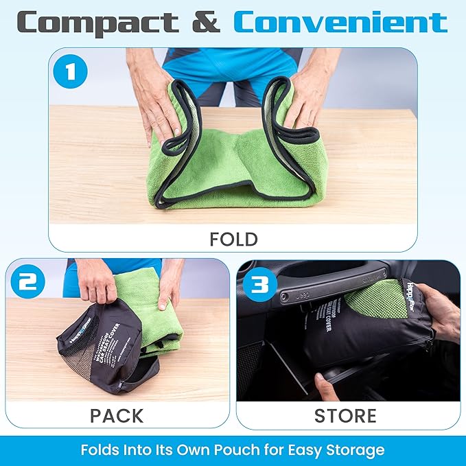 HAPPEGEAR Happeseat Waterproof Car Seat Cover & Protector – Universal Fit Car Seat Towel Cover – Non-Slip Backing, Easy Install & Storage, Machine Washable, Fits Front & Back, Green