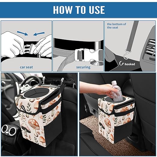 GVGHIDZ Car Trash Can – Multi-Purpose, Lightweight and Portable with Durable Water-Resistant Coating, No Installation Required, Practical and Ample Capacity, Variety of Colors.Mushroom